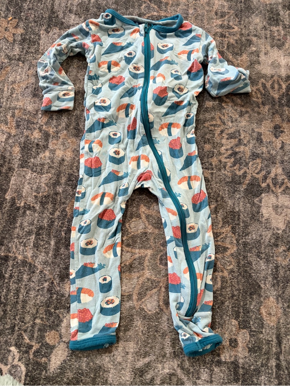 Kickee Pants Light Blue Sushi Print One-Piece Footie